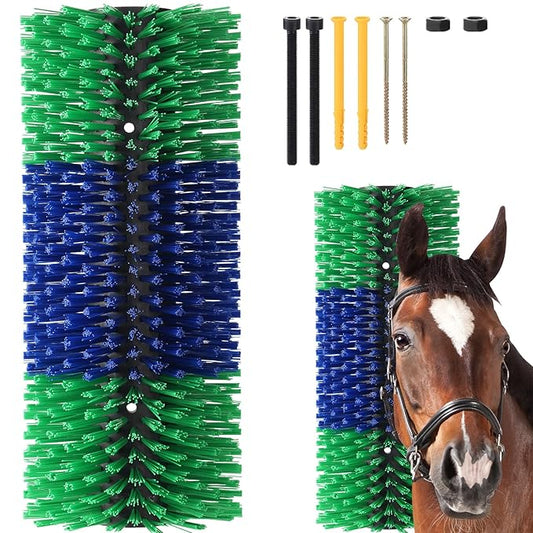 Livestock Scratching Brush, 17.5 x 7.8 Inch Goat Brushes for Grooming, Horse Brushes for Shedding, Livestock Brush with 4 Screws Great for Horse, Elk, Cattle, Pig, Sheep(Green)
