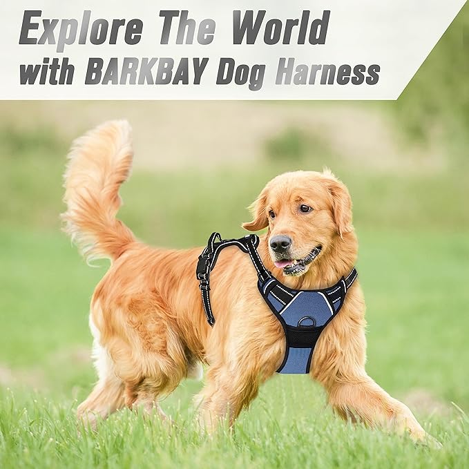 BARKBAY No Pull Dog Harness Front Clip Heavy Duty Reflective Easy Control Handle for Large Dog Walking(Navy,L)