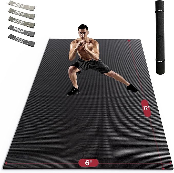 HAPBEAR Extra Large Exercise Mat-7'x5'/6'x8'/6'x9'/6'x10'/6'x12'x8mm(1/3 inch),Non-Slip, Ultra Durable, Thick Workout Mats for Home Gym Flooring Cardio, Yoga Mats for Fitness, High-Density Exercise Mat, Shoes-Friendly