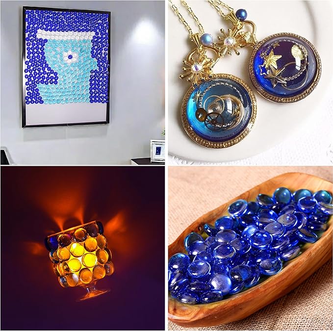 Blue Glass Marbles, 0.97 LB Transparent and Smooth Flat Glass Beads for Vases, Mosaic Gem Pebbles for Aquarium Decor, Floral Arrangements, Mancala Stones, Vase Filler and Crafts (Approx. 80-100 PCS)