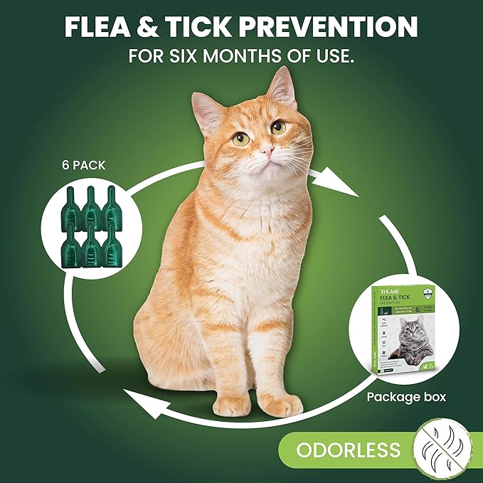 Flea and Tick Prevention for Cats: Flea & Tick Topical for Cats Over 1.5lbs, 6 Dose Flea and Tick Control/Prevention for 6 Months (6 Pack)