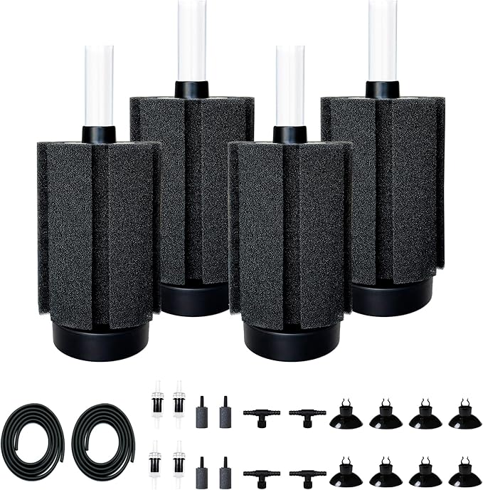 4Pcs Aquarium Sponge Filter 40 Gallon, Sponge Filter 50Gal with Airstone Breeding Fry Betta Shrimp Fish Tank 10 Gal to 50 Gal