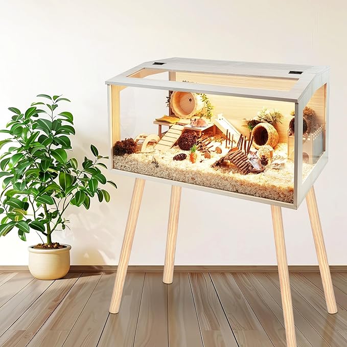 Hamster Cage with Legs Chew Proof Hamster Habitat Guinea Pig Cages, Hamster House, Hamster Cages and Habitats (32" L x 16" W x 40" H, Thick Wood Roof)