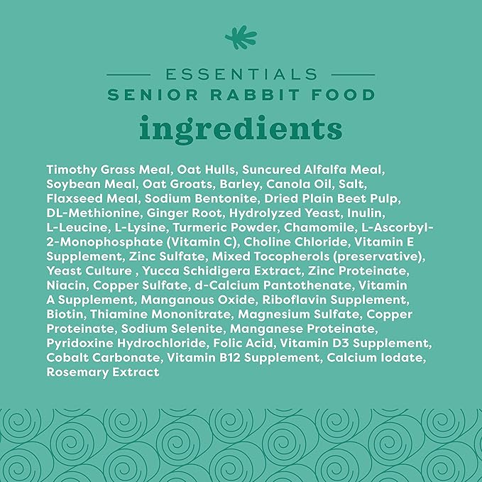 Oxbow Essentials Rabbit Food, Senior, Made Alfalfa for Rabbit, Vitamin & Mineral Rich Pet Pellets, Small Animal Pet Products, Bunny Food, Made in USA, High Fiber, 8 lb. Bag