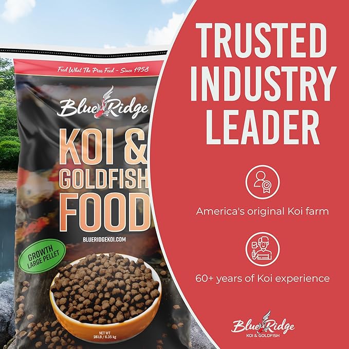 Blue Ridge Koi Fish Food 25lb - Koi Food Large 3/16" Growth Formula, Goldfish Food, Premium Fish Food for Ponds, Ponds Fish Food, Floating Pond Pellets