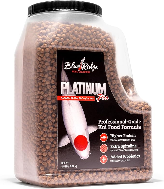 Blue Ridge Koi Fish Food 4.5lb - Koi Food 3/16” Platinum Pro Formula Goldfish Food, Premium Fish Food for Ponds, Ponds Fish Food, Floating Pond Pellet