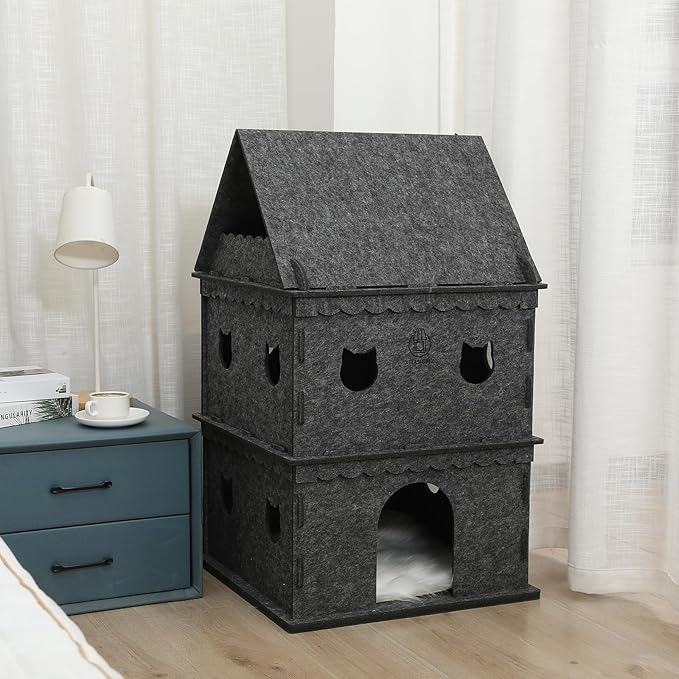 3-Tier Indoor Cat Apartment,Cozy Pet Cat Bed, Hideaway, and Sturdy Cat Castle for Multiple and Large Cats