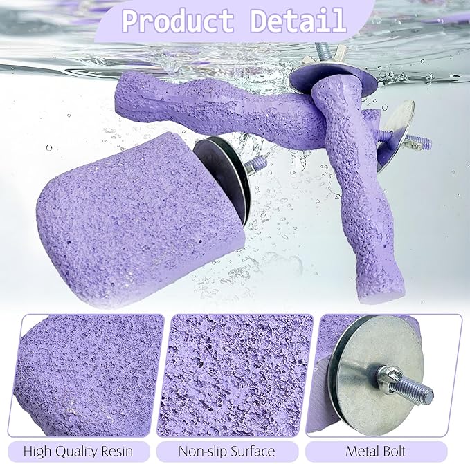 PINVNBY 5 Pack Bird Perch Resin Bird Beak Grinding Stone Parrot Cage Perch Stand Platform Foot Claws Trimmer Chew Toy Bird Cage Accessories for Budgie Cockatiel Conure Lovebird Finch (Purple)