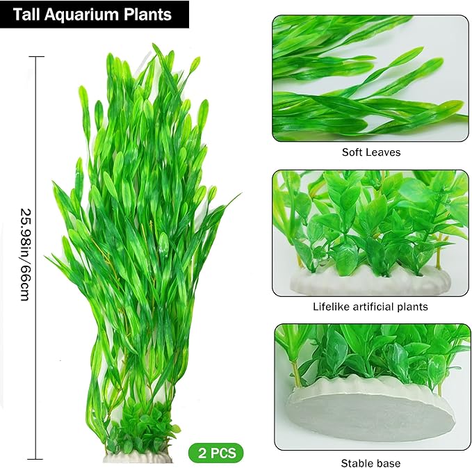 25.98 Inch Tall Aquarium Plants – Large Lifelike Artificial Fish Tank Decorations, 2 Pcs Fish Tank Plants Plastic,Durable & Safe for Freshwater/Saltwater Aquariums (Green (Style B))