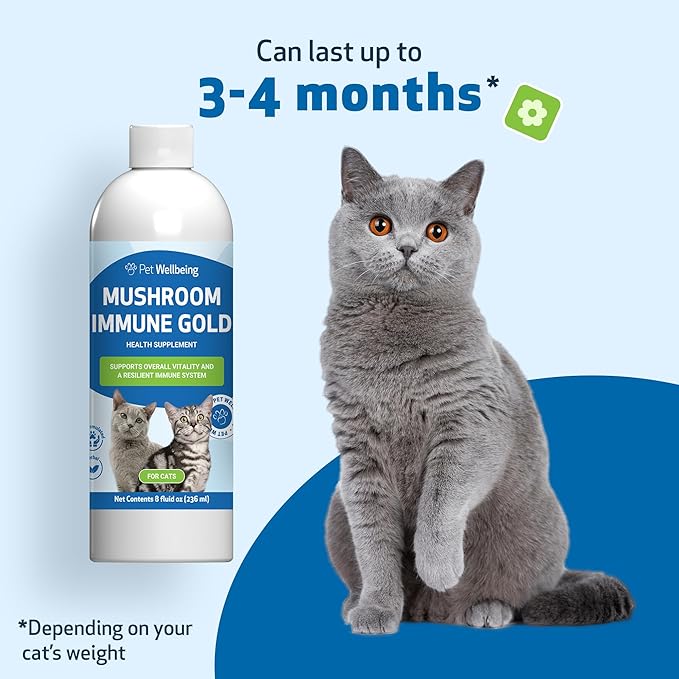 Pet Wellbeing Mushroom Immune Gold for Cats - Holistic Immune Support with Reishi, Maitake, Turkey Tail, and Milk Thistle - Veterinarian-Formulated Functional Mushroom Supplement 8 oz (237 ml)