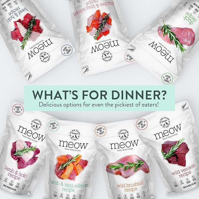 Meow Freeze Dried Cat Food - Lamb & Hoki Recipe, High Protein Cat Treats, Meals & Toppers, Dry Cat Food,1.76 oz