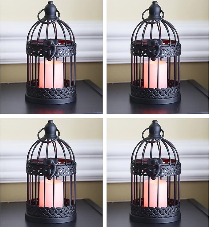 Vela Lanterns Birdcage Decor Candle Holder Lantern Decorative Table Centerpiece Halloween Decorations, Black, Small, Set of 4