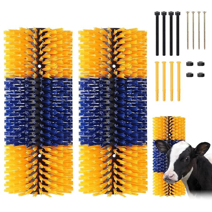 2PCS Livestock Scratching Brush, 17.5 x 7.8 Inch Goat Brushes for Grooming, Horse Brushes for Shedding, Livestock Brush with 8 Screws Great for Horse, Elk, Cattle, Pig, Sheep(Yellow)