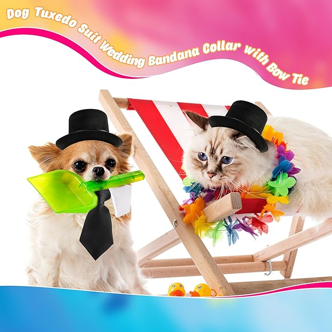 4 Pcs Pet Formal Halloween Costume Accessories Dog Wedding Bow Tie Top Hat Puppy Gentleman Costume for Small Medium Dogs Cats Halloween Party