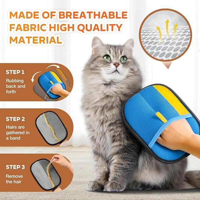 Reusable Pet Hair Remover Gloves – Electrostatic Lint & Fur Removal, Machine Washable Cleaning Gloves for Furniture, Clothes & Car (Blue)