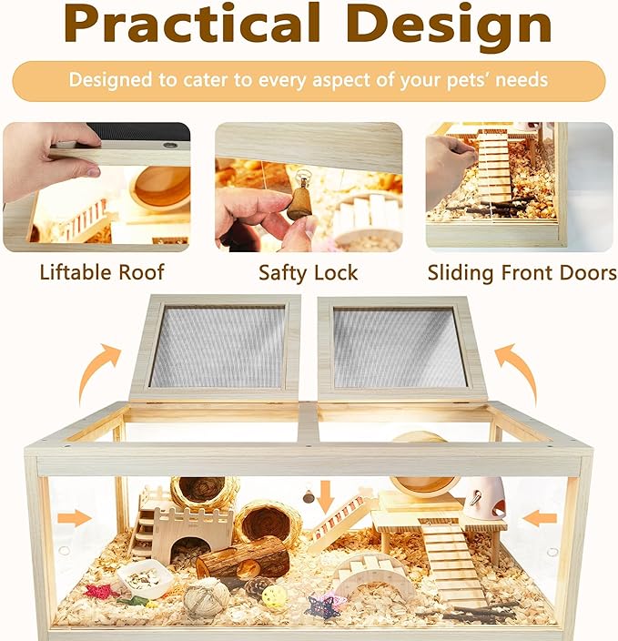 Hamster Cage Chewproof, Mice and Rat Habitat with Transparent Sides, Hamster Cage with Openable Mesh Top, Solid Built with Lock Design and Leg Stand, 48" inch