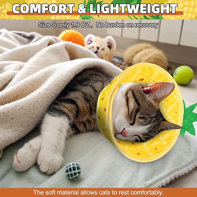 KOOLTAIL Cat Costume Cone Collar Soft, Adjustable Cat Cones to Stop Licking, Foldable Donut Water Resistant Pet Recovery Neck E Collars After Surgery,Elizabethan Collar for All Breeds Cats,Pineapple M