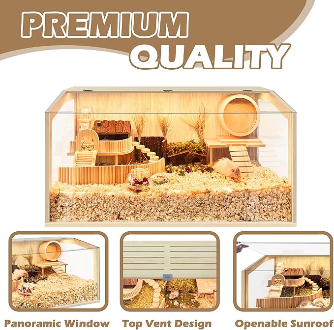 Hamster Cage Chewproof, Large Hamster Cages and Habitats 32 Inch Guinea Pig Cages Openable Top with Acrylic Sheets Solid Built, 32"