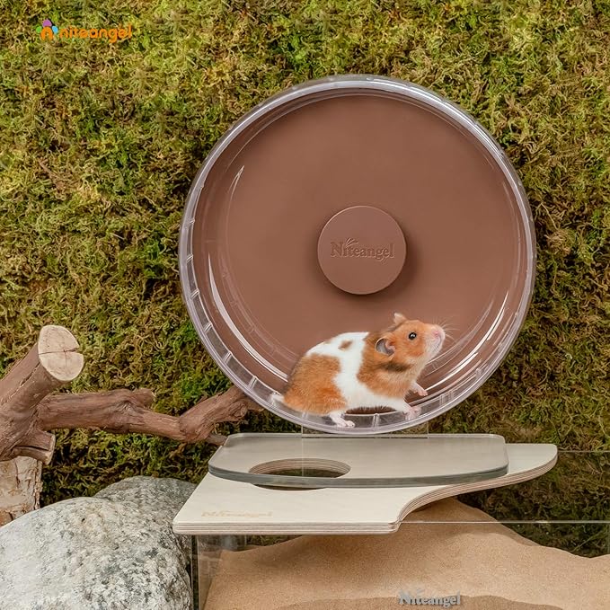 Niteangel Super-Silent Hamster Exercise Wheels: - Quiet Spinner Hamster Running Wheels with Adjustable Stand for Hamsters Gerbils Mice Or Other Small Animals (M, Brown)