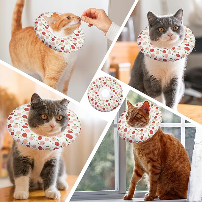Cat Cone Soft, Adjustable Recovery Collar for Small Medium Large Cats, Cute Donut E After Surgery, Anti-Lick Wound Healing Elizabethan for Kittens (Pink Cherry, Small)