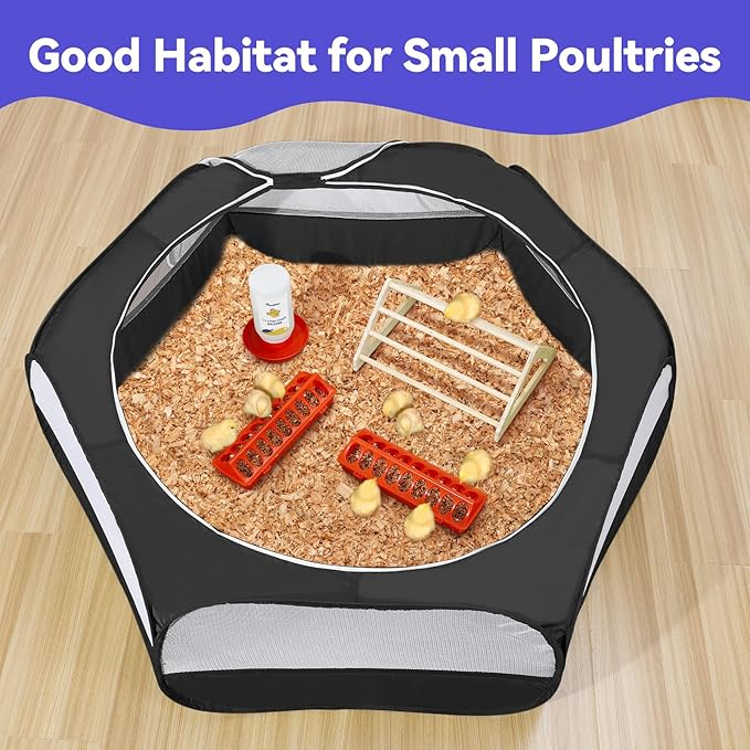 Pawaboo 5-in-1 Chicken Brooder Box for Chick Starter Kit, Includes Pet Cage Tent, Chicks Perch, Chicks Feeder, 1.1L Chick Waterer, Baby Chicken Supplies (Brooder Set), Black