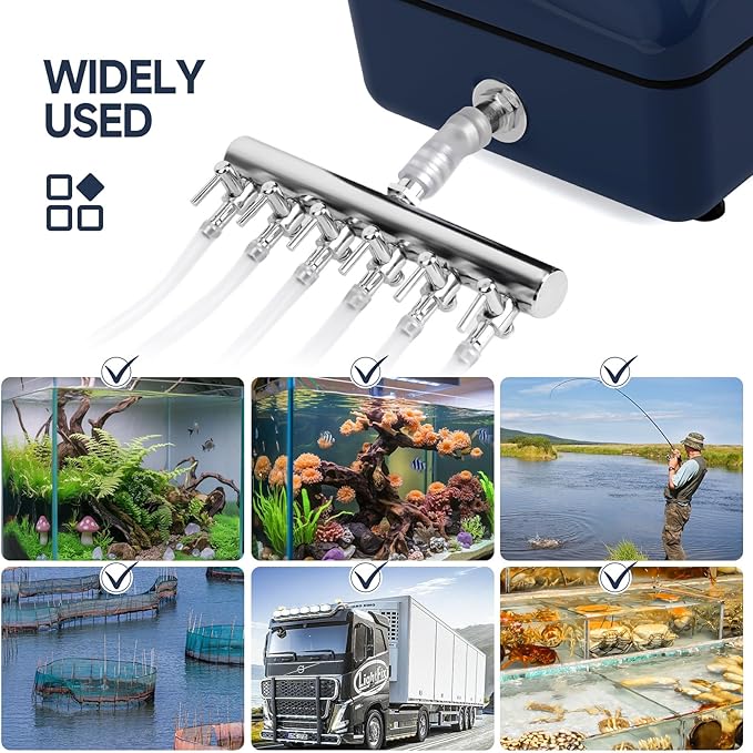 AQQA Aquarium Air Pump,AC/DC Battery Air Pump for Pond Fish Tank,9 Gear Adjustable Air Volume,IPX6 Waterproof Rechargeable Bubbler Aerator for Outdoor Fishing Breed Aquatics (20W)