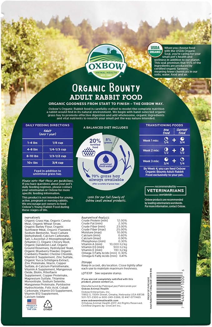 Oxbow Animal Health Organic Bounty Adult Rabbit Food - All Natural Rabbit Pellets - 3 lb.