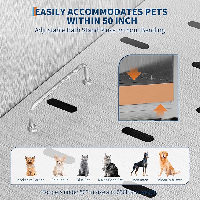 50" Stainless Steel Professional Dog Washing Station - Pet Bathing Tub w/Non-Slip Stairs | Slip-Resistant Floor Grate | for Large/Medium/Small Dogs