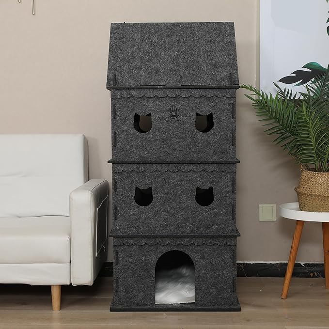 4-Tier Indoor Cat Apartment,Cozy Pet Cat Bed, Hideaway, and Sturdy Cat Castle for Multiple and Large Cats