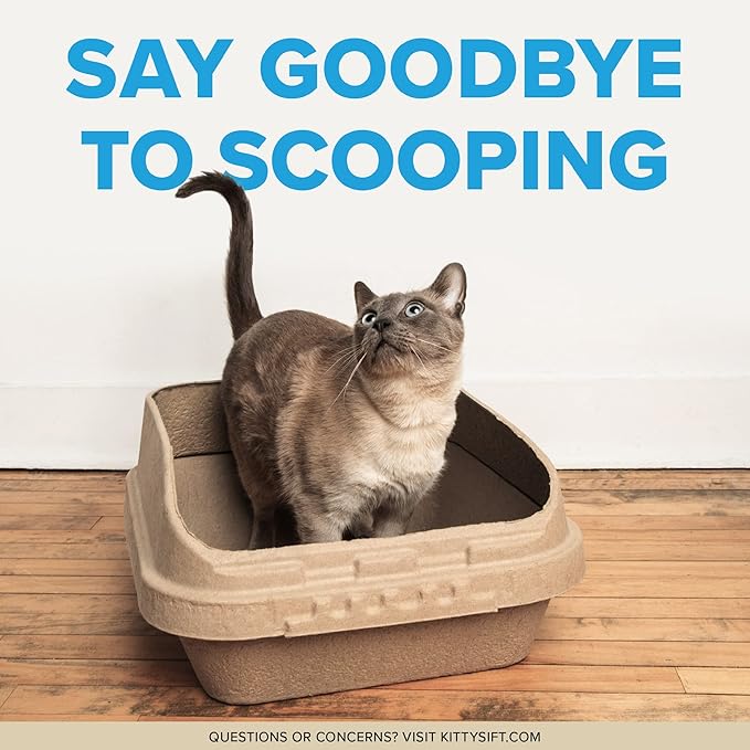 Kitty Sift (Set of 1 Litter Box, 3 Sifting Liners, & 1 Shield) Sustainable, Clean, Sifting, Disposable Cat Litter Box with Shield - Large, 5-Set Kit