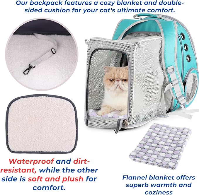 Lollimeow Cat Carrier Backpack, Bubble Dual Expandable Backpack Carrier, Pets and Small Dogs,Airline-Approved, Designed for Travel, Hiking, Walking & Outdoor Use (Dual Expandable-Green)