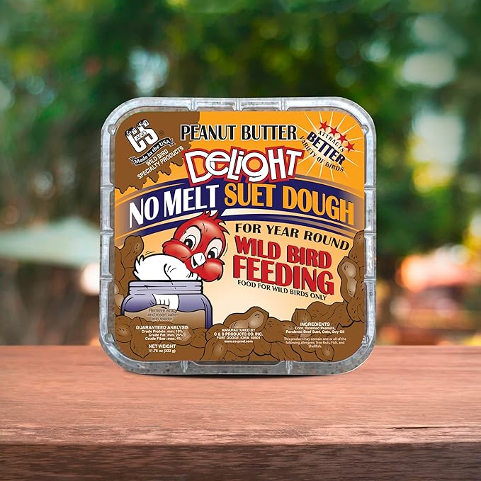 C&S Peanut Butter Delight No Melt Suet Dough, Suet Cakes for Wild Birds, 11.75 Ounces, Pack of 8