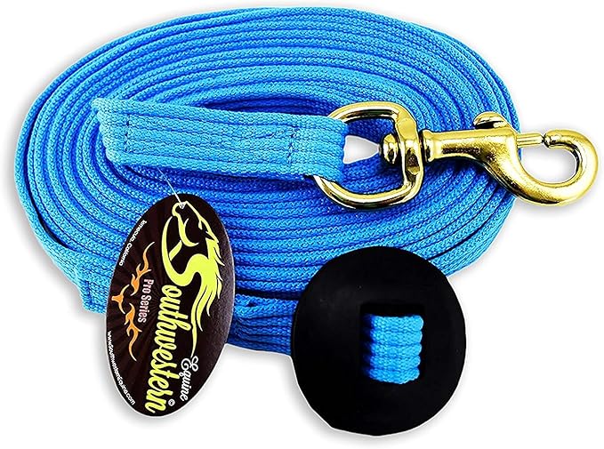Southwestern Equine Lunge Line for Horses Cotton Horse Lunge Line with Bolt Snap & Rubber Stop (Turquoise, 24')