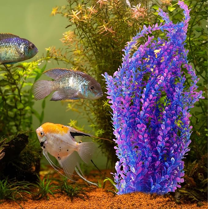 kathson Pack of 2 Extra Large Aquarium Plants,23 Inches Tall Aquarium Plants Plastic Artificial Green Water Plants Bendable Tall Fish Tank Plant Decorations for Freshwater and Saltwater (Purple)