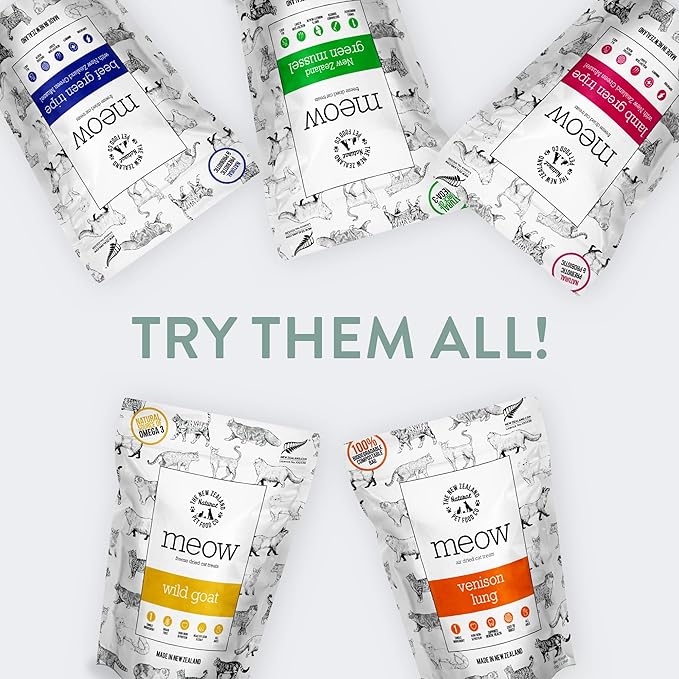 Meow Freeze Dried Cat Treats - New Zealand Green Mussel, High Protein, Healthy Cat Snacks and Toppers, All Natural for All Life Stages, 1.76 oz