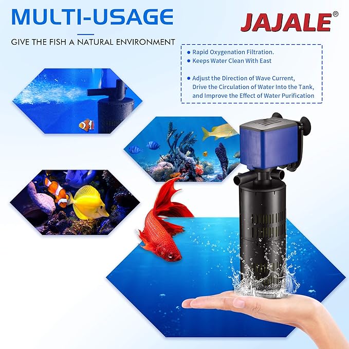 Water Pump 320 GPH 3-in-1 Submersible Internal Filter Aquarium Powerhead Water Pump Ultra Quiet for Aquarium,Fish Tank-3 Pack
