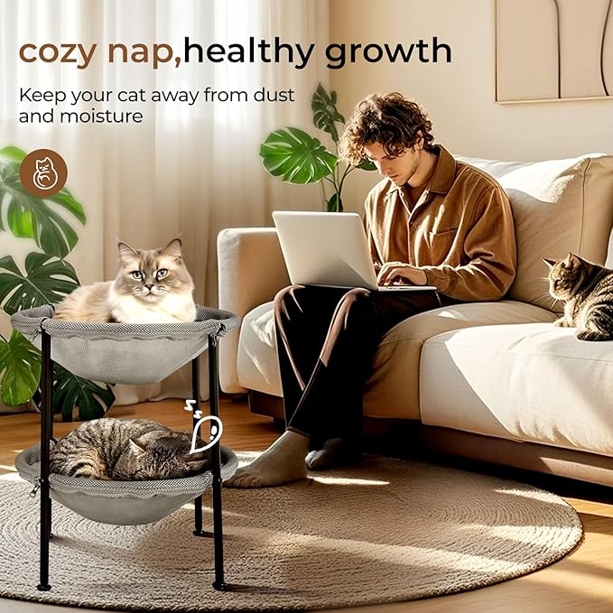 Double Cat Hammock Bed,Elevated and Raised Cat Beds for Indoor and Large Cats