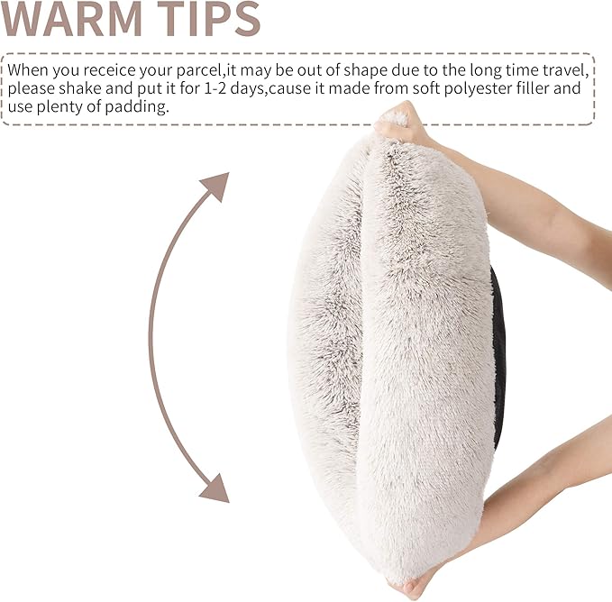 Love's cabin Calming Cat Bed for Indoor Cats,Anti-Anxiety Donut Round Dog Bed,Fluffy Faux Fur Washable Pet Bed for Small Medium Dogs and Cats,Coffee,24in