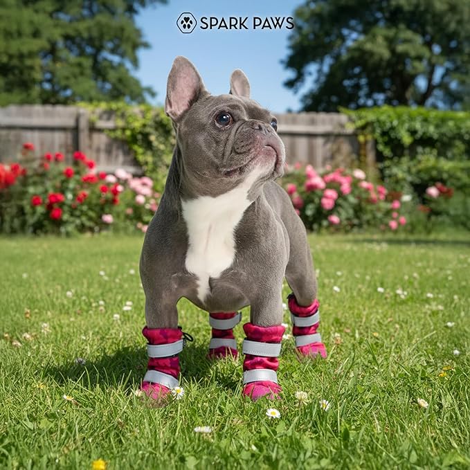 Spark Paws Dog Shoes, Waterproof Dog Boots for Medium to Large Dogs, Non Slip, Breathable Dog Booties and Paw Protectors - 4PCS Doggie Hiking Boots with Reflective Straps, Pink Camo, Size 6