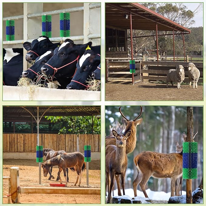 2PCS Livestock Scratch Brush, 17.5 x 7.8 Inch Goat Brushes for Grooming, Horse Brushes for Scratching, Livestock Brushing with 4 Screws for Horse, Elk, Cattle, Pig, Sheep(Green)