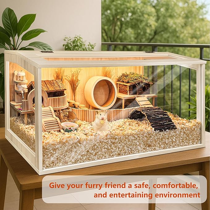 Hamster Cage Chewproof Wooden 40 Inch Guinea Pig Cages Mice and Rat Habitat Openable Top with Acrylic Sheets Solid Built