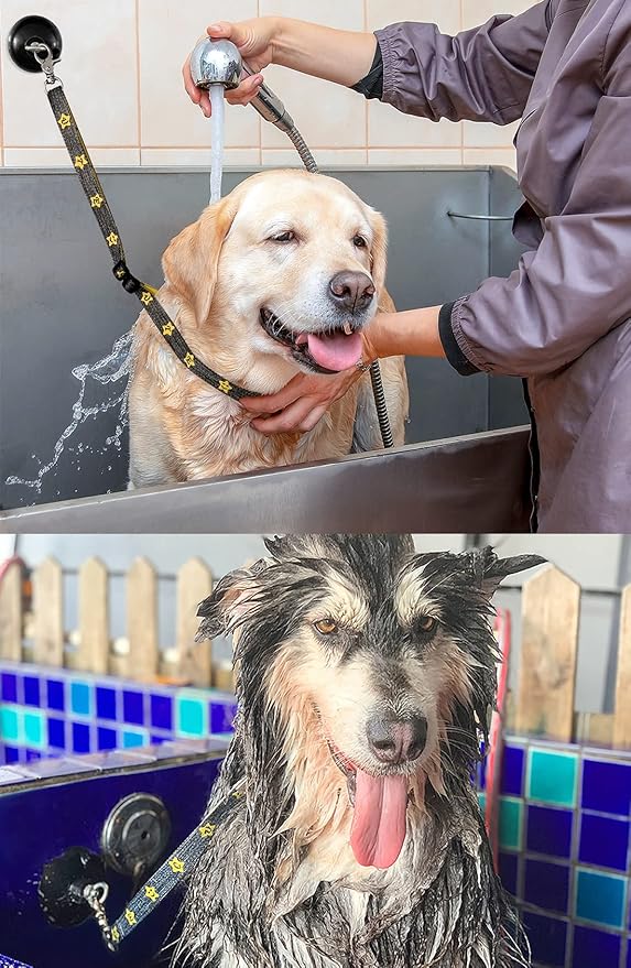 Dog Bathing Tether with Heavy Suction Cup, Dog Grooming Tub Restraint Leash with Adjustable Collar for Pet Cat Shower and Grooming