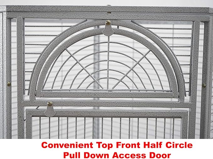 X-Large Corner Parrot Bird Flight Breeding Wrought Iron Rolling Cage Solid Plated Feeder Doors with Around Metal Seed Guard