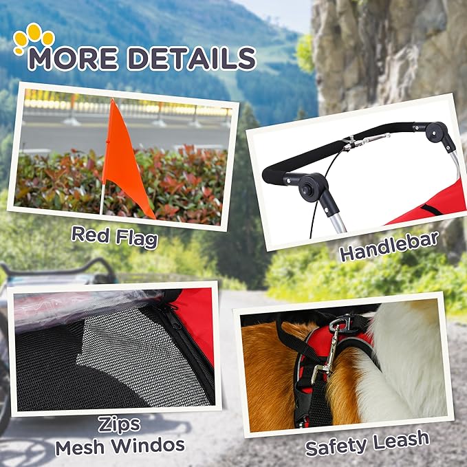 Aosom Dog Bike Trailer 2-in-1 Pet Stroller with Canopy and Storage Pockets