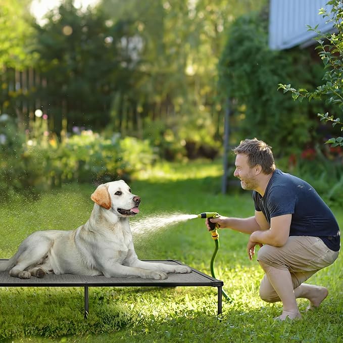 Veehoo Chewproof Elevated Dog Bed - Cooling Raised Pet Cot, Breathable Mesh, Washable & Non-Slip for Large Dogs, Indoor/Outdoor, Black Silver Mat and Black Frame, 59x37inches (Model CWC2203A03)