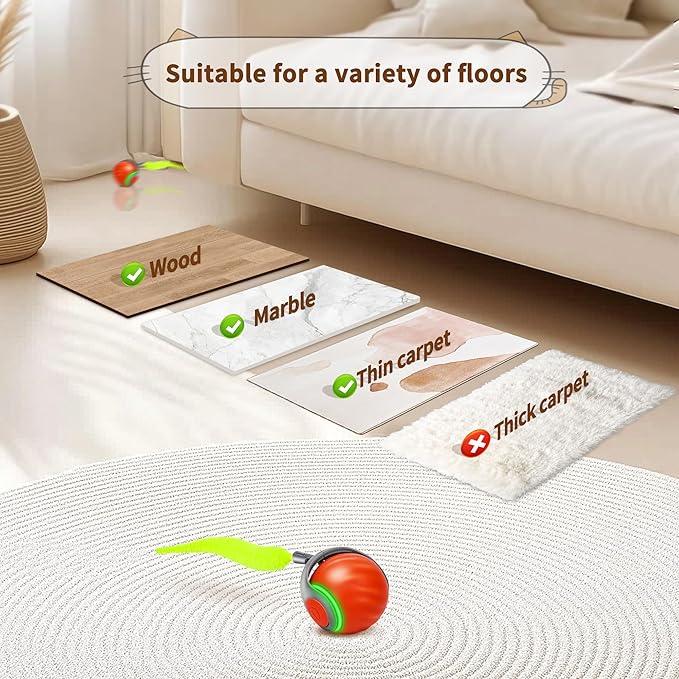 Speedy Tail 2.0 Interactive Cat Toy โ Smart Self-Rolling Cat Ball with Feather Tail, Automatic Moving Motorized Toy for Indoor Cats, Chasing & Hunting Fun (Orange)