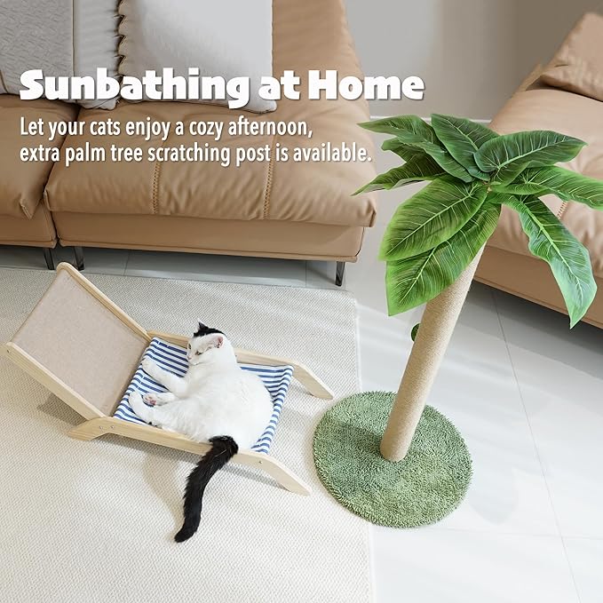 PETKARAY Cat Chair, Beach Theme Cat Hammock Bed, Raised Bed, Mini Beach Chair, Cute Lounger for Indoor Kittens