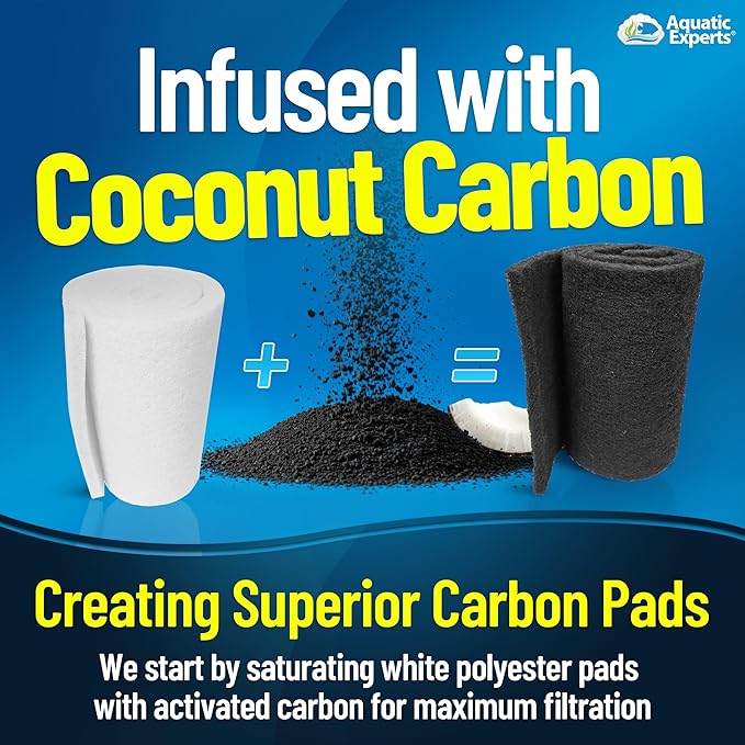Aquarium Carbon Pad - Cut to Fit Carbon Infused Filter Pad Media for Crystal Clear Fish Tank and Ponds (18 Inch Width, 72 Inch Long)
