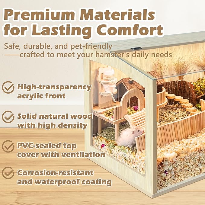 Hamster Cage Chewproof, Large Hamster Cages and Habitats 32 Inch Guinea Pig Cages Openable Top with Acrylic Sheets Solid Built, 32"