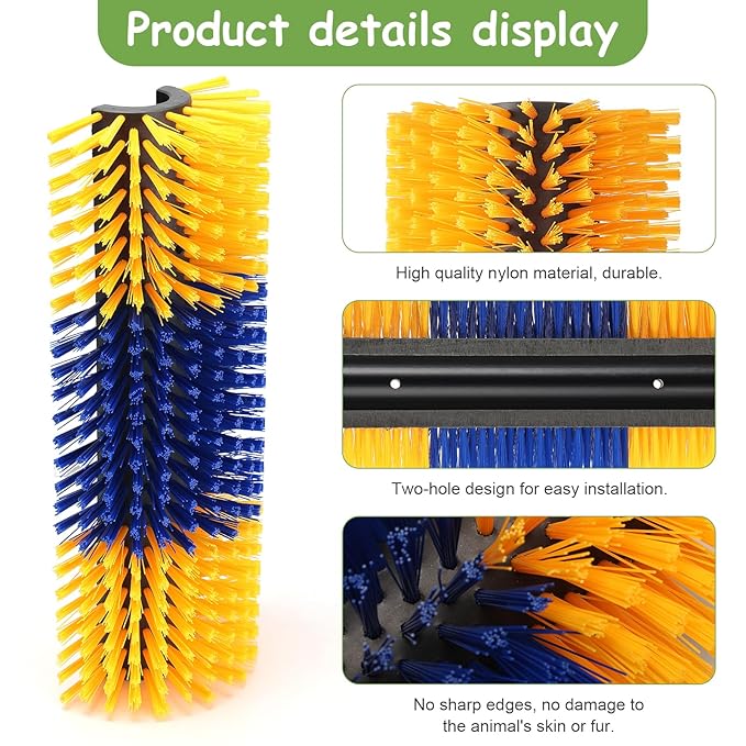 2PCS Livestock Scratching Brush, 17.5 x 7.8 Inch Goat Brushes for Grooming, Horse Brushes for Shedding, Livestock Brush with 8 Screws Great for Horse, Elk, Cattle, Pig, Sheep(Yellow)